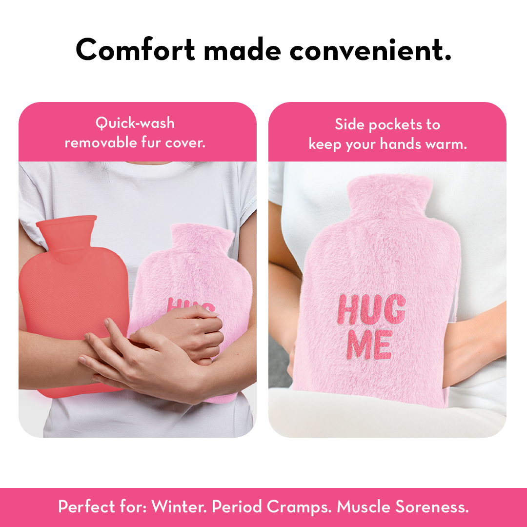Hug Me Hot Water Bag With Soft Fur Cover