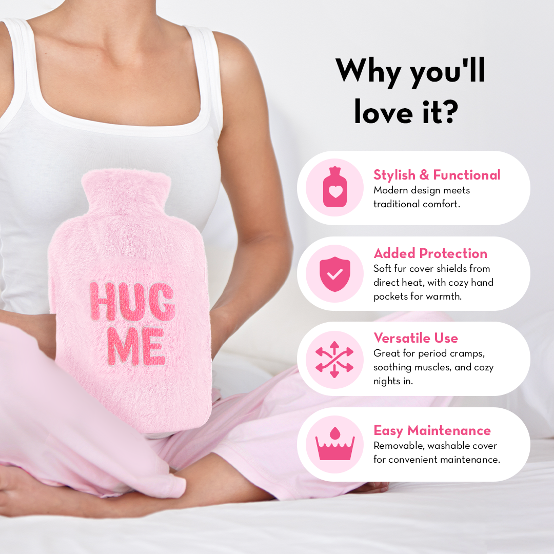 Hug Me Hot Water Bag With Soft Fur Cover