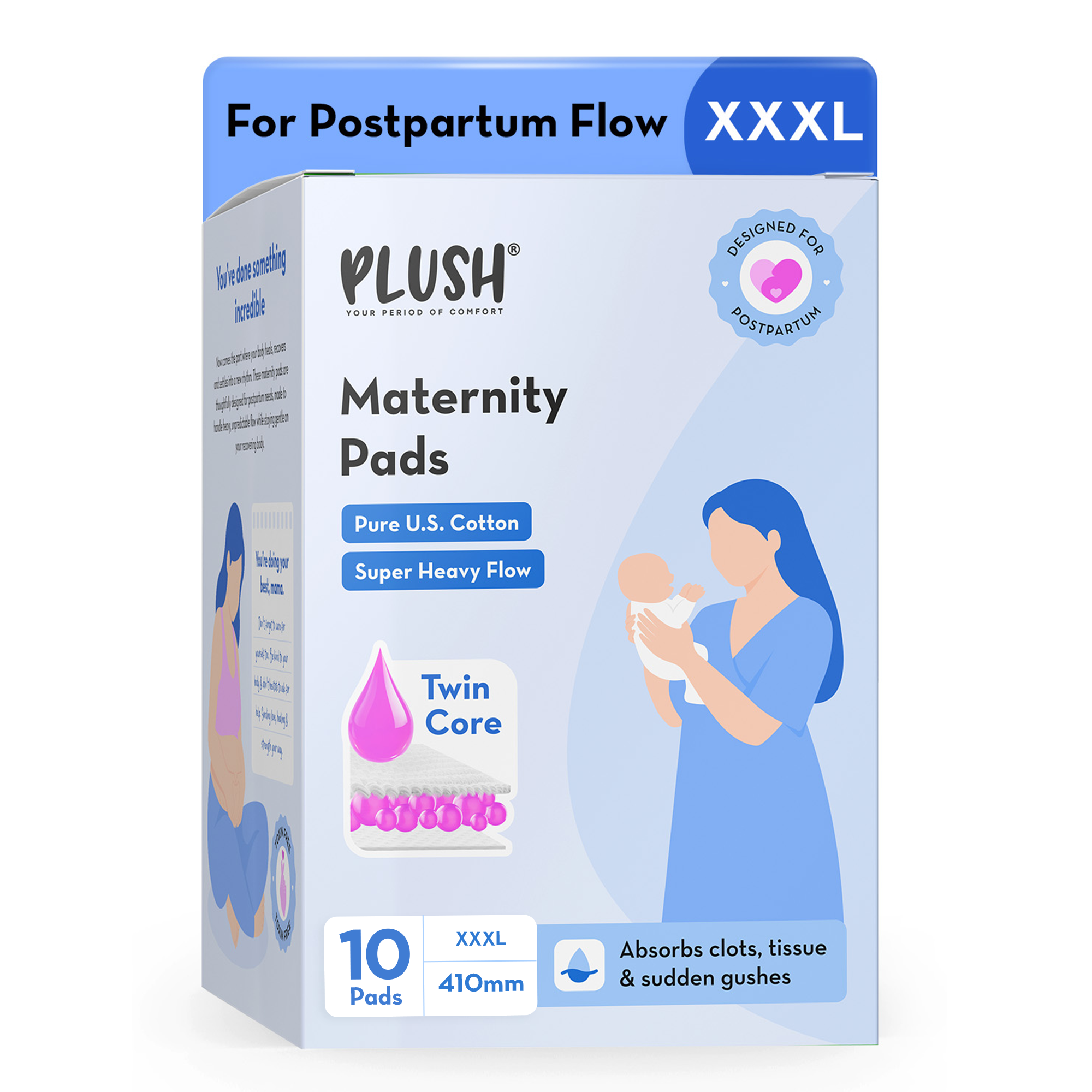 Maternity Pads for Postpartum Bleeding |  Pack Of 10 XXXL - 410 mm