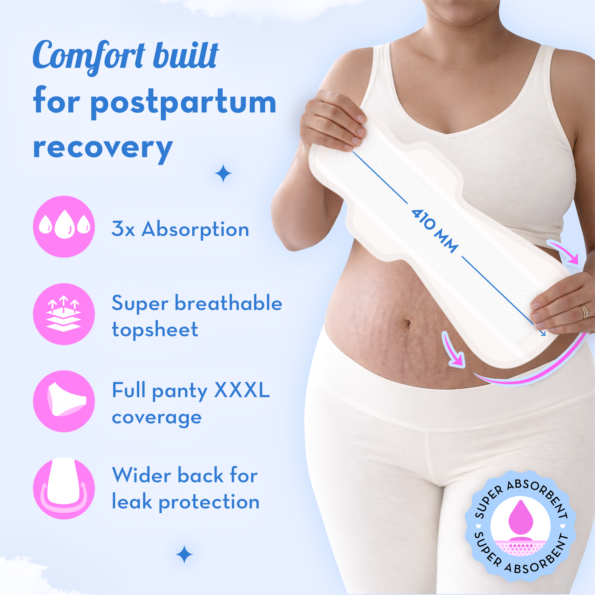 Maternity Pads for Postpartum Bleeding |  Pack Of 10 XXXL - 410 mm