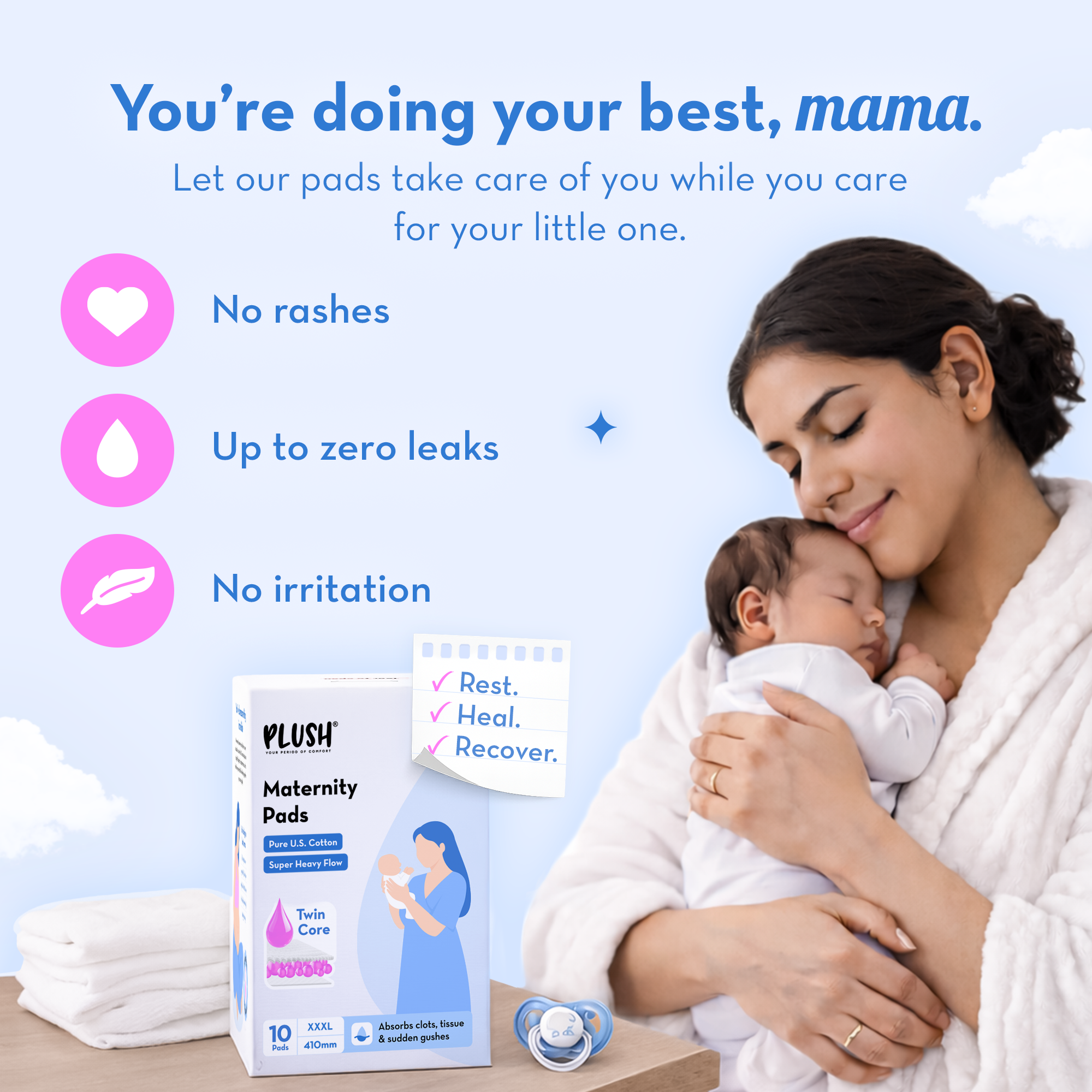 Maternity Pads for Postpartum Bleeding |  Pack Of 10 XXXL - 410 mm