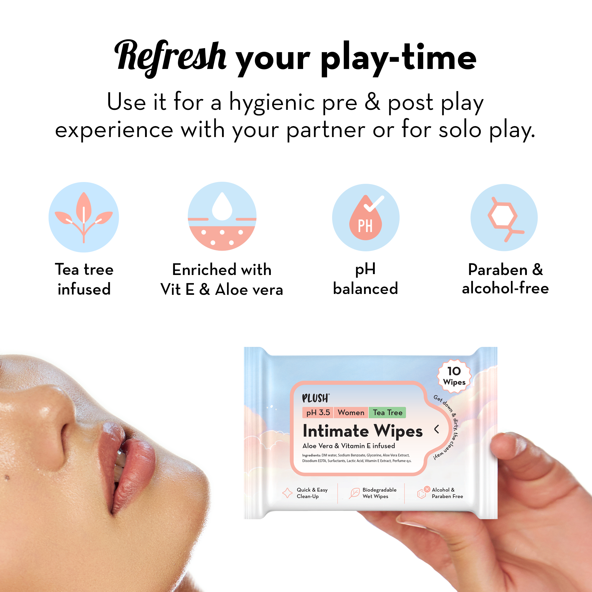 Intimate Play Wipes for Women - Tea Tree